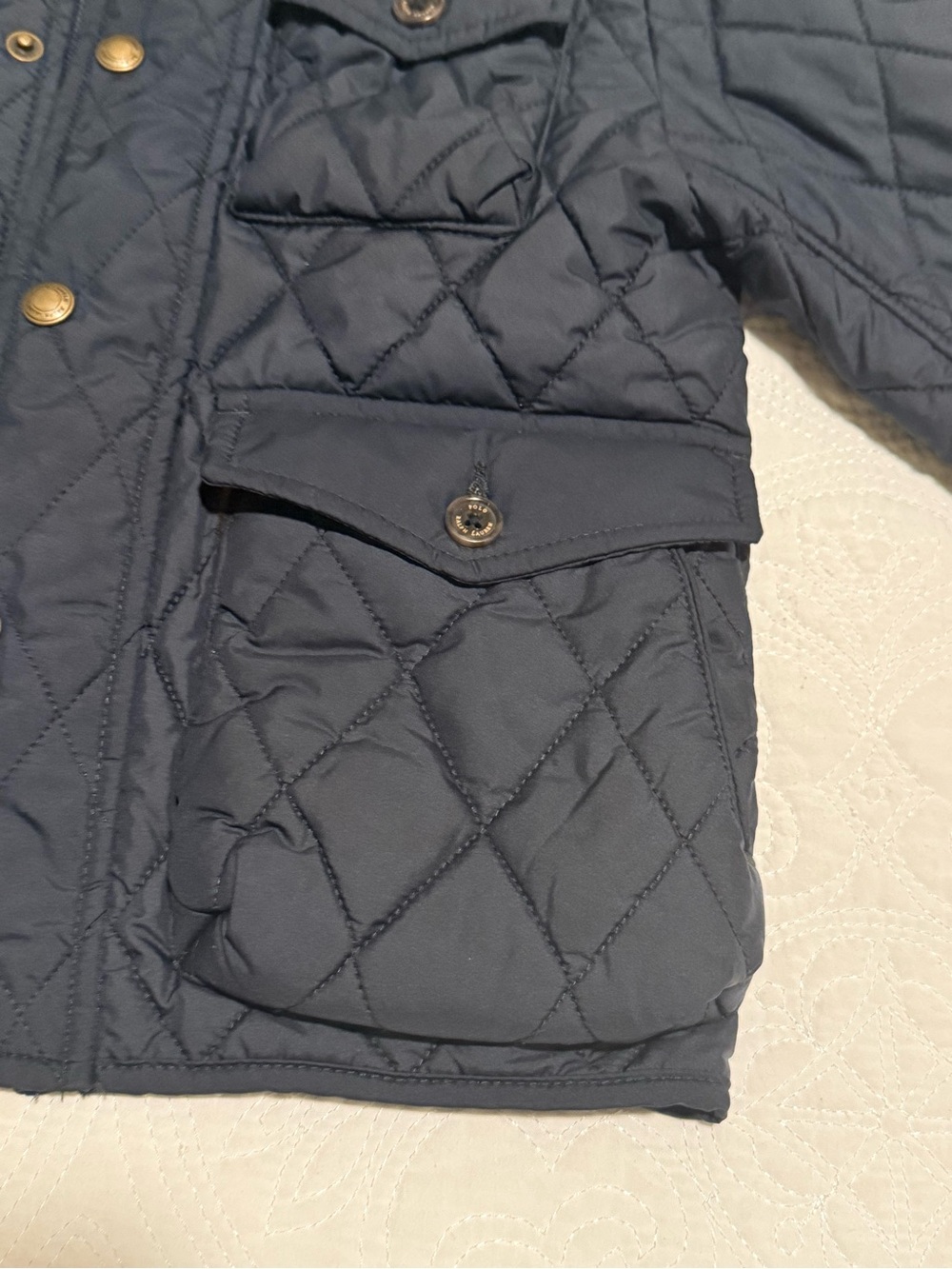 Ralph Lauren Navy Quilted Jacket with Brown Collar - Picture 9 of 9